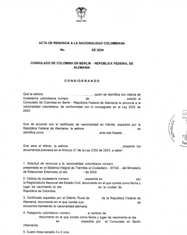 Renuncia Nacionalidad Colombiana