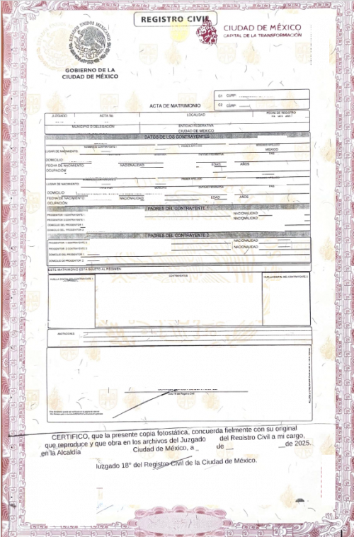 Acta de Matrimonio Ciudad de Mexiko 2025