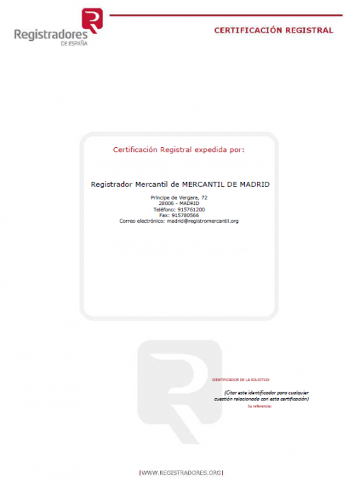 Certificación Registral Registrador Mercantil de MERCANTIL DE MADRID 2025, digital