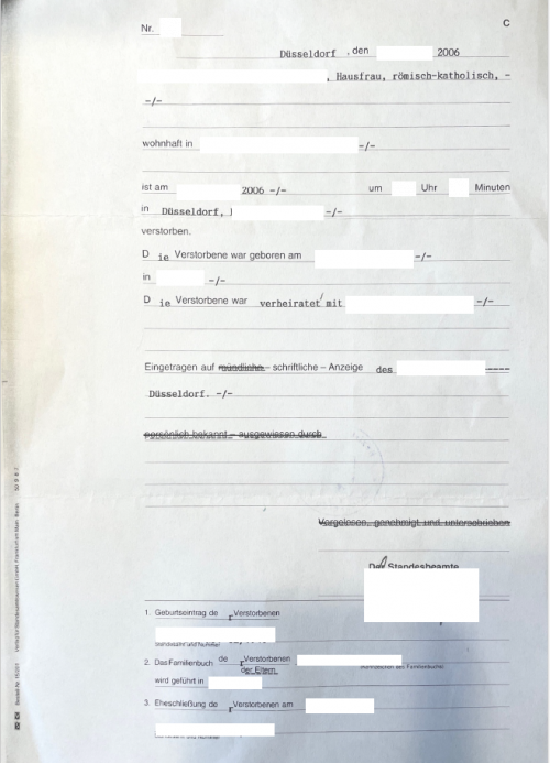 Sterbeurkunde Düsseldorf 2006 DE > ES