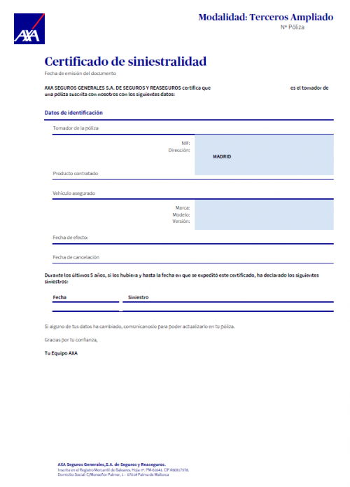 Certificado de Siniestralidad Axa