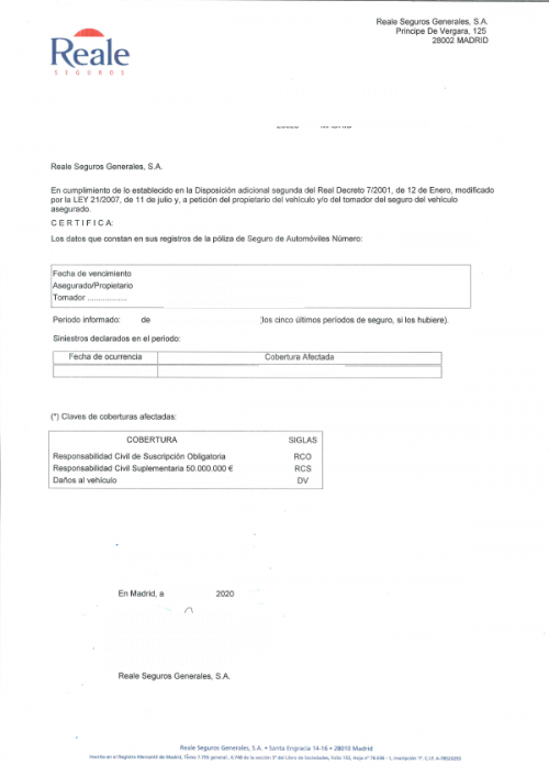 Schadensverlaufsbescheinigung KFZ-Versicherung Reale