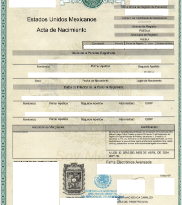 Geburtsurkunde Puebla