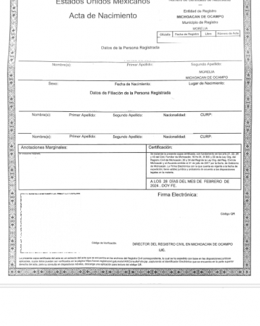 Geburtsurkunde digital Mexiko Michoacan