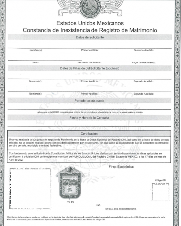 Ledigkeitsbescheninigung Bundesstaat Mexiko