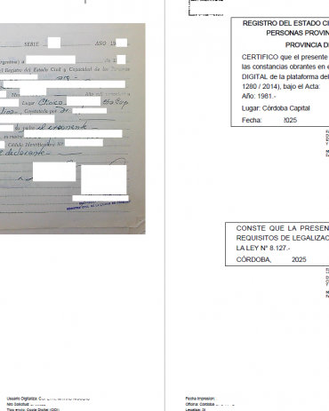 Geburtsurkunde Cordoba Argentinien
