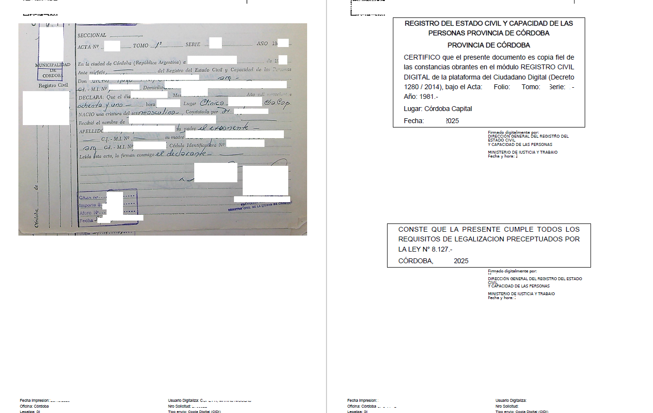 Geburtsurkunde Cordoba Argentinien