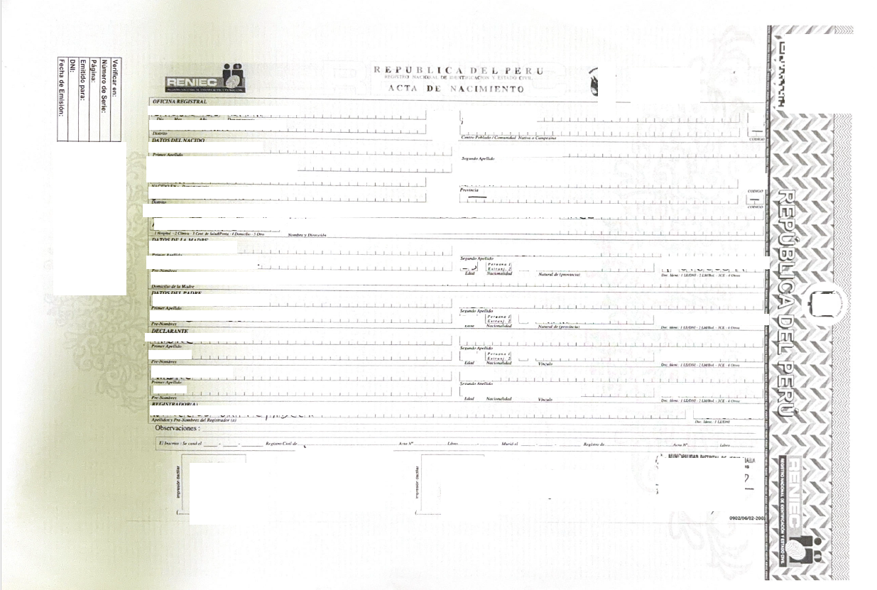 Acta de nacimiento Peru Lima Querformat Reniec digital signiert