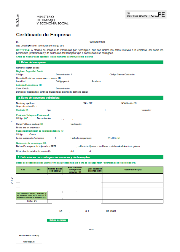 Certificado de Empresa SEPE