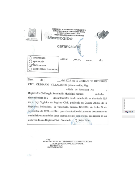 Legalisation ("Certificación") Personenstandsurkunden Maracaibo - Venezuela
