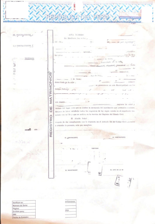 Registro de matrimonios Peru - Eheurkunde 1952