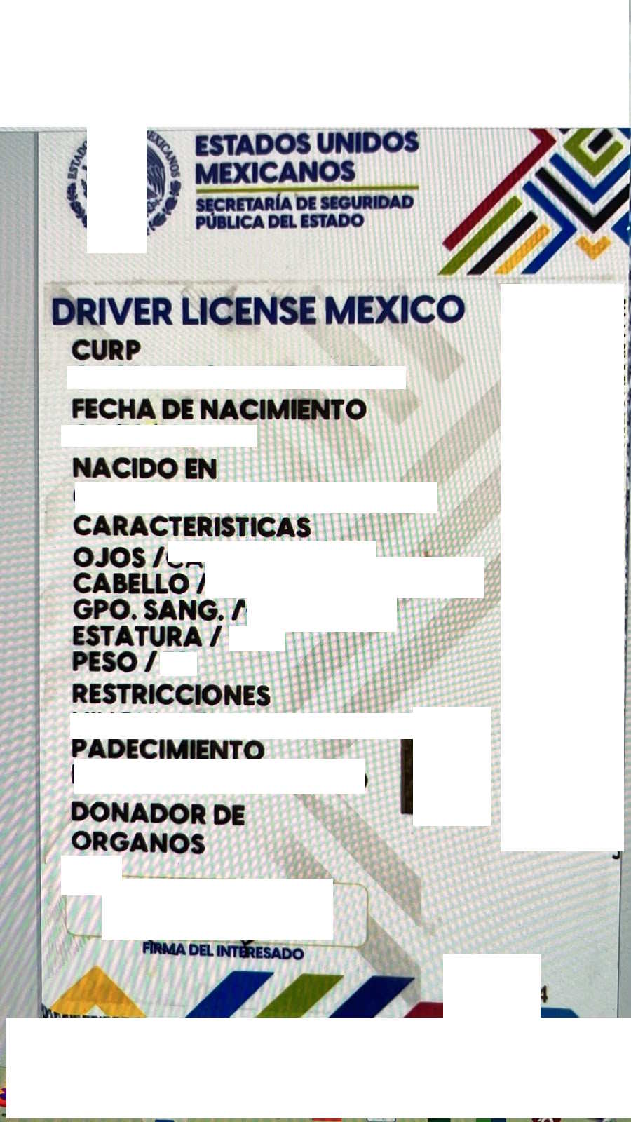 Führerschein Mexiko Aguascalientes 2022-2027 Hochformat